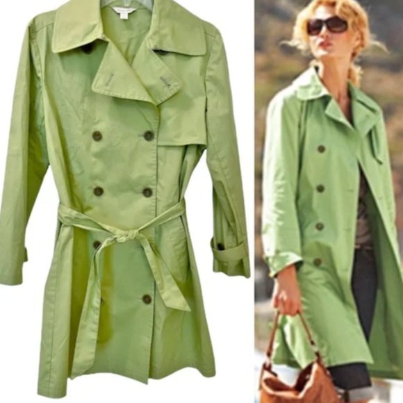 GARNET HILL Women's Small Green Solid Trench, Belted Jacket - Picture 1 of 8